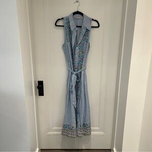 Boden Kate Embroidered Linen Light Blue Embroidered Midi Dress